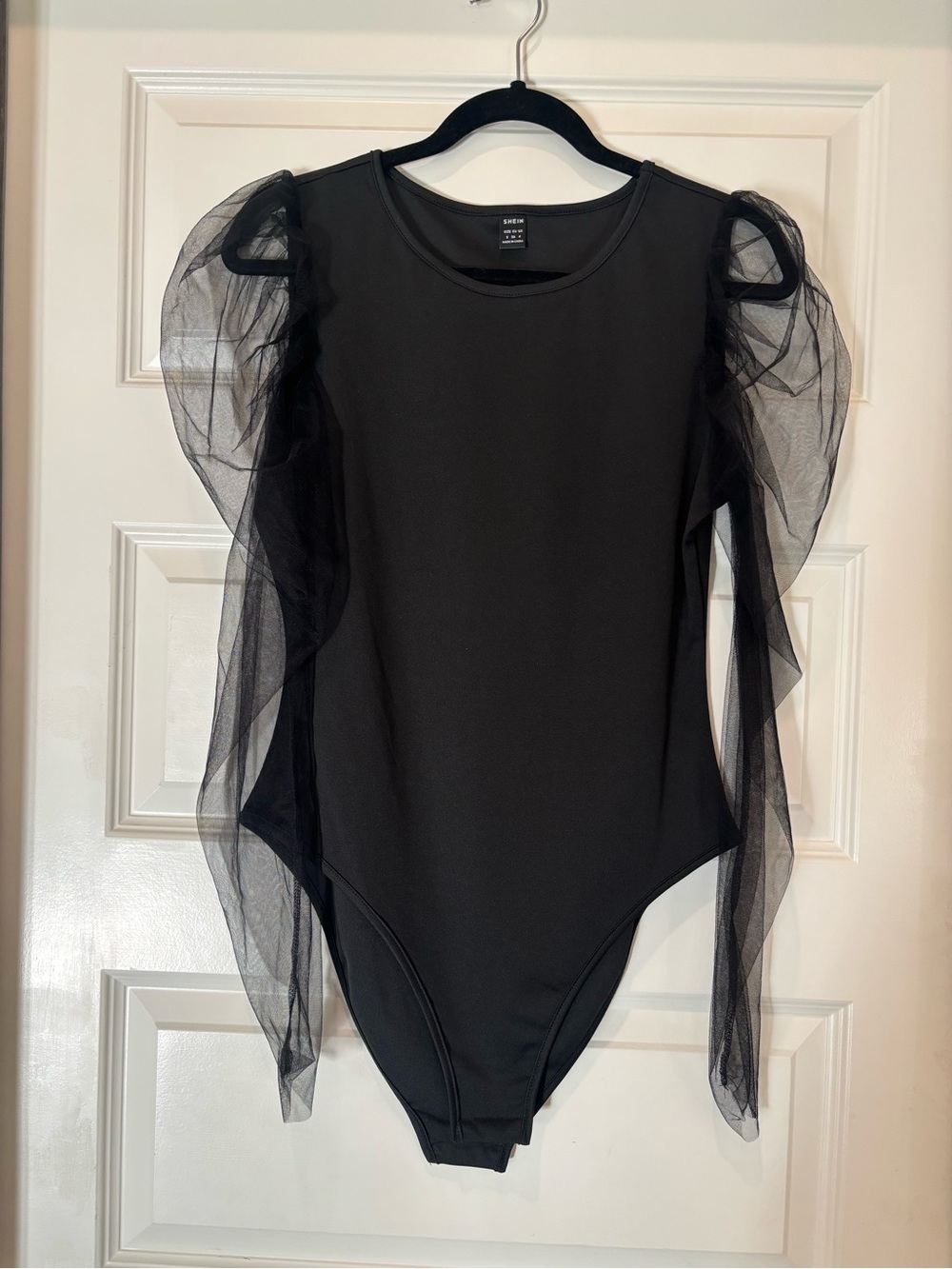 SHEIN Black Tulle Puff-Sleeve Bodysuit